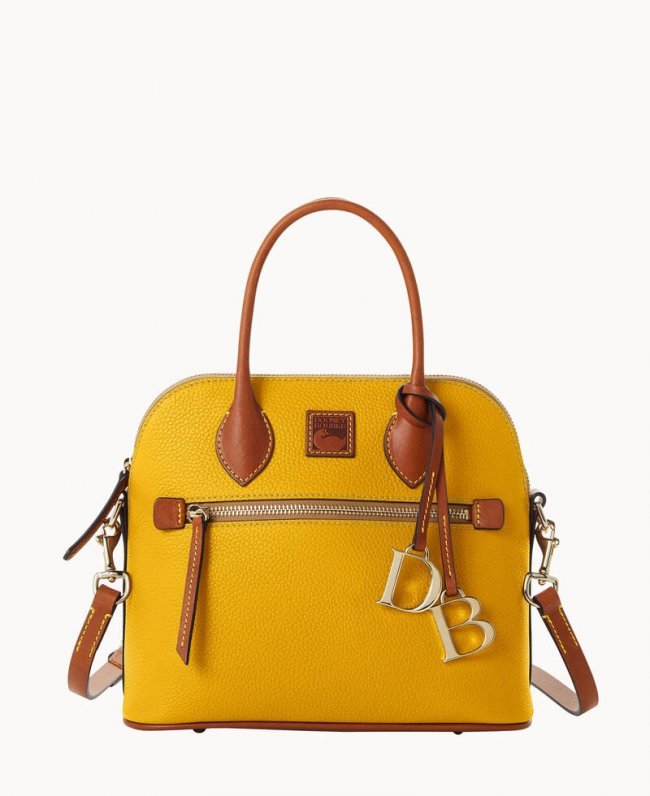 Dooney Pebble Grain Domed Satchel Mustard ID-1mZZBtnA