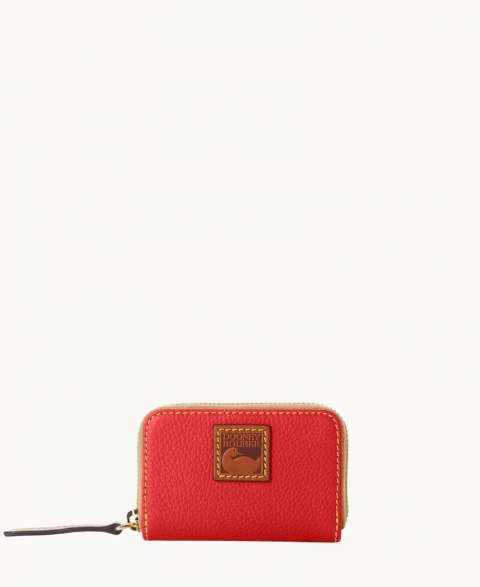 Dooney Pebble Grain Zip Around Credit Card Case Red ID-44ztiLS6