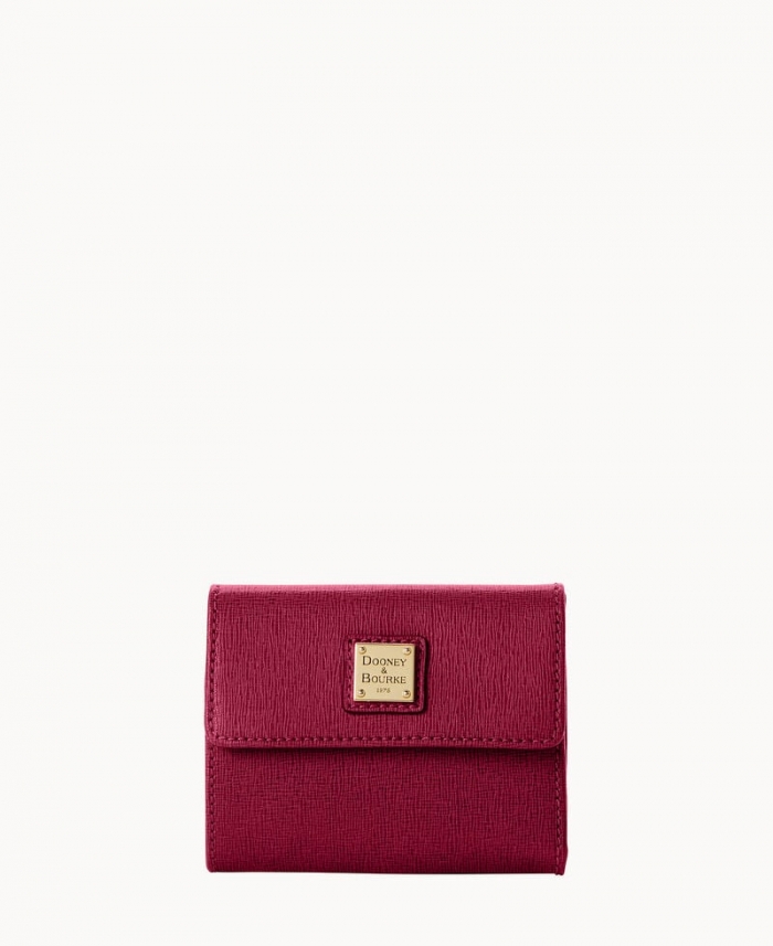 Dooney Saffiano Small Flap Credit Card Wallet Cranberry ID-R5UUCP3x