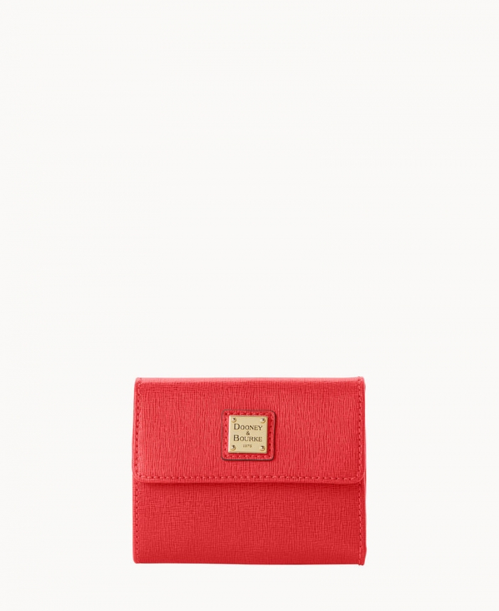 Dooney Saffiano Small Flap Credit Card Wallet Tomato ID-xHYcx72O