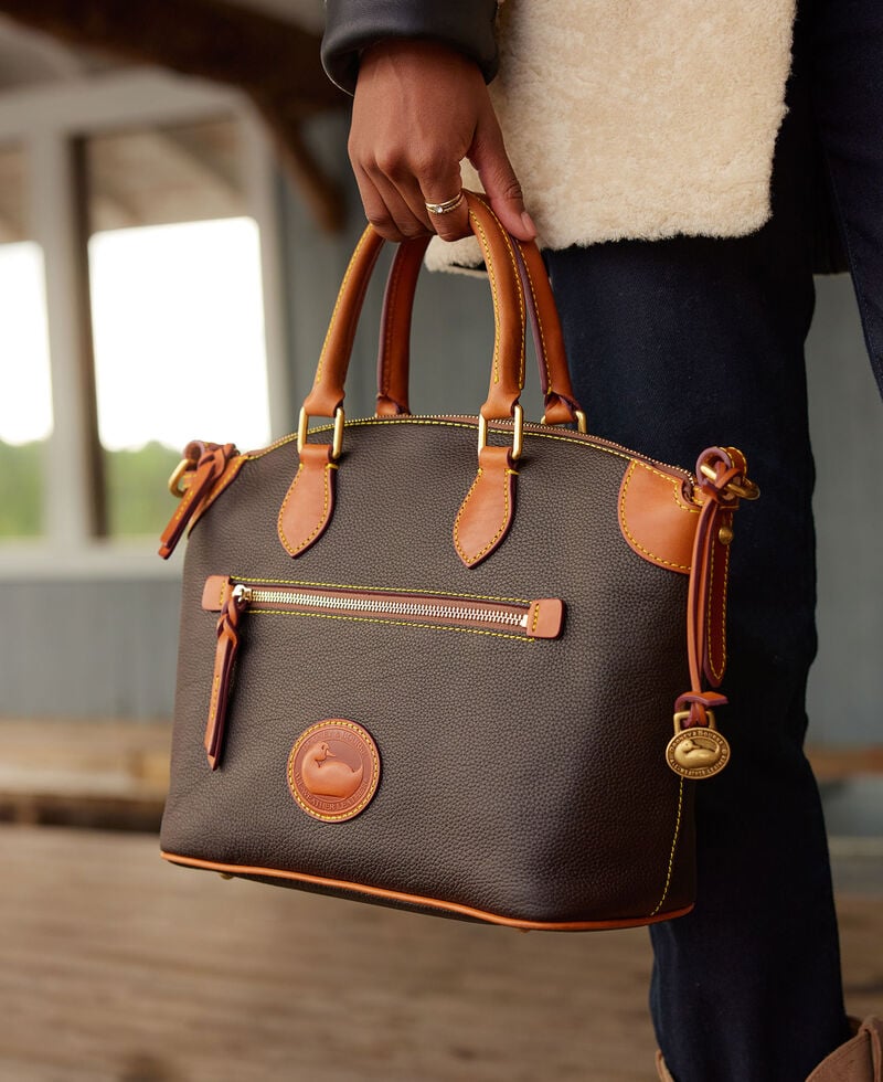 Dooney All Weather Leather 3.0 Domed Satchel 30 Denim ID-9BsEh085