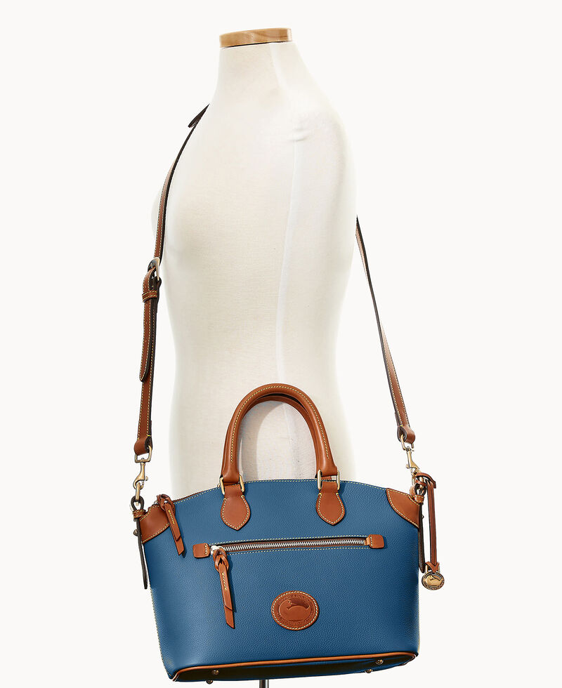 Dooney All Weather Leather 3.0 Domed Satchel 30 Denim ID-9BsEh085