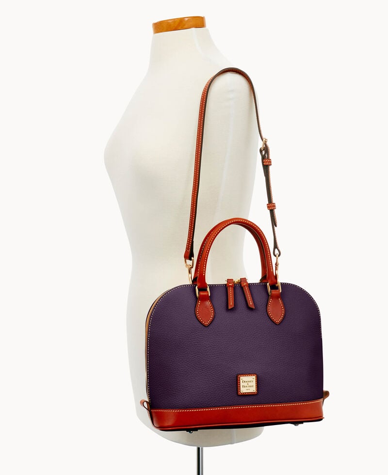 Dooney Pebble Grain Zip Zip Satchel Plum Wine ID-XPoh5xwy
