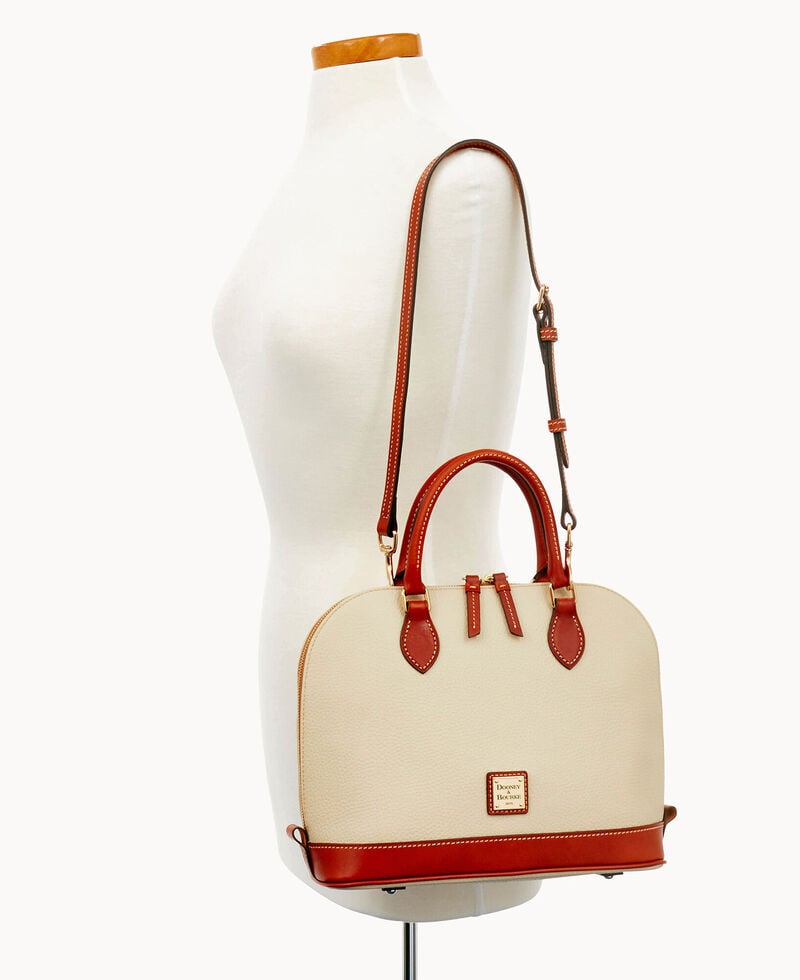 Dooney Pebble Grain Zip Zip Satchel Bone ID-a8k77OxS