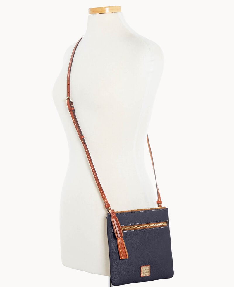 Dooney Pebble Grain Double Zip Tassel Crossbody Midnight Blue ID-tqL1aIa7